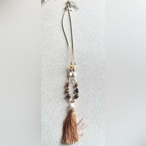 Chico’s New Women Long cord Brown Beige, White beads Necklace 18”